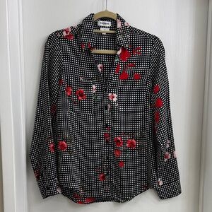 Express Black and Red Checkered Floral Shirt